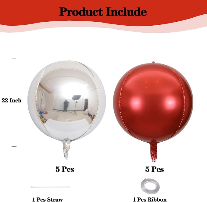 22 Inch Red and Silver Foil Balloons - Image 2