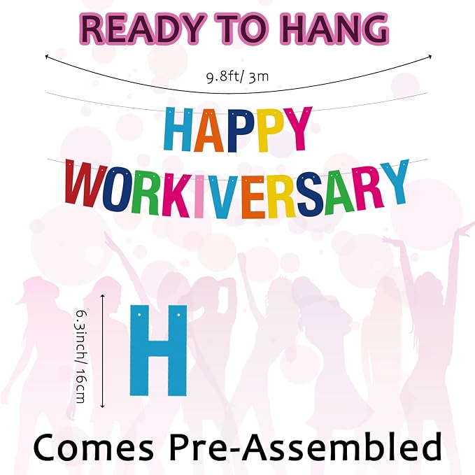 Work Anniversary Decorations, Pre-Strung Iridescent Happy Workiversary Banner - Image 8