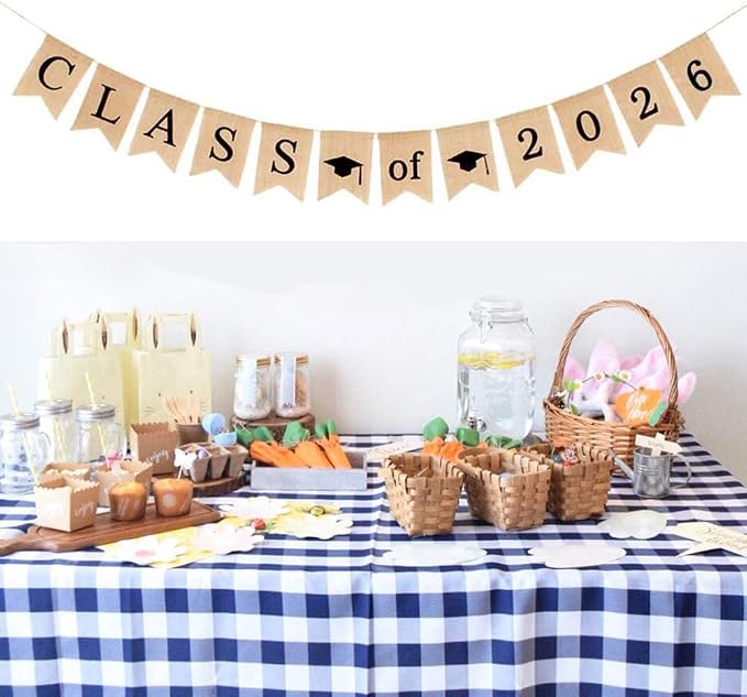 Burlap Class of 2026 Graduation Banner Decorations Congratulations Banners | No - Image 6