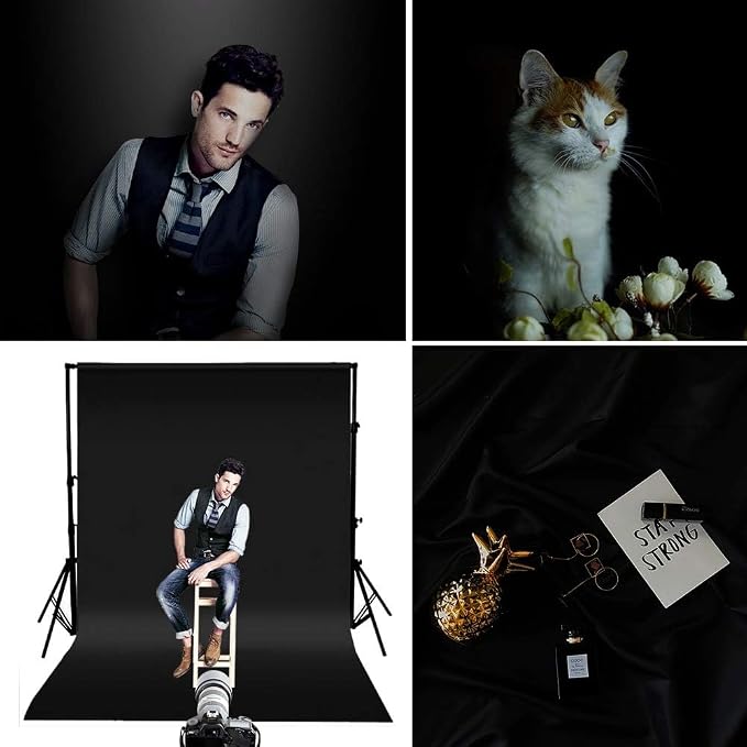 HEMMOTOP Black Backdrop, Seamless Photography Background Screen | Polyester - Image 9