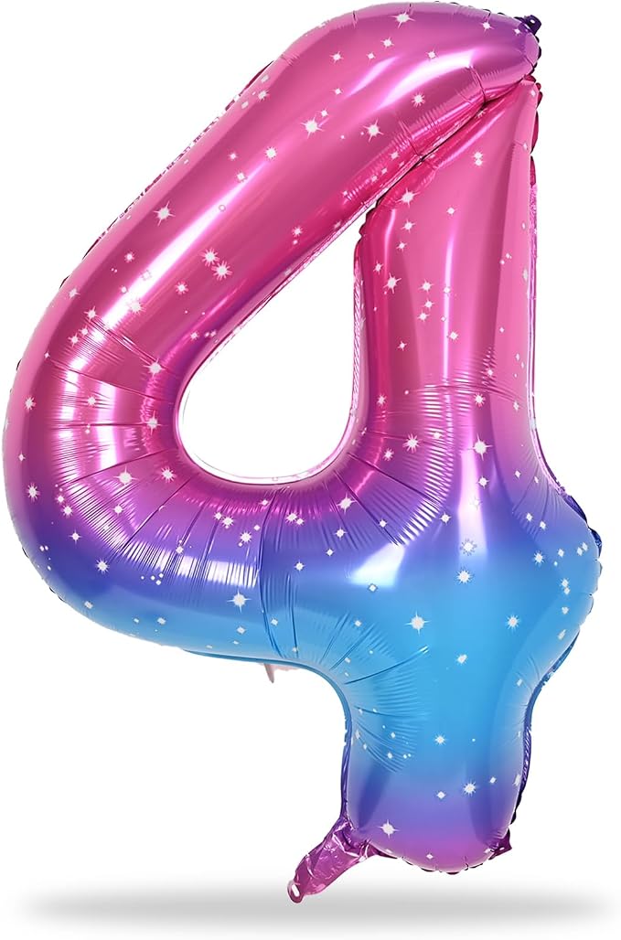 Gradient Rainbow 4 Balloons, 40 Inch Large Blue Pink Purple Foil Number - Image 8