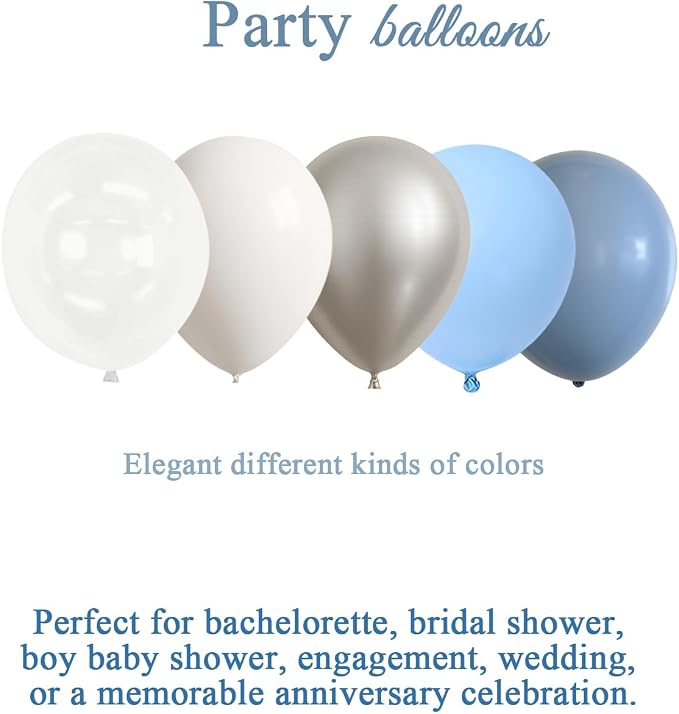 Dusty Blue and White Silver Balloons - Image 6