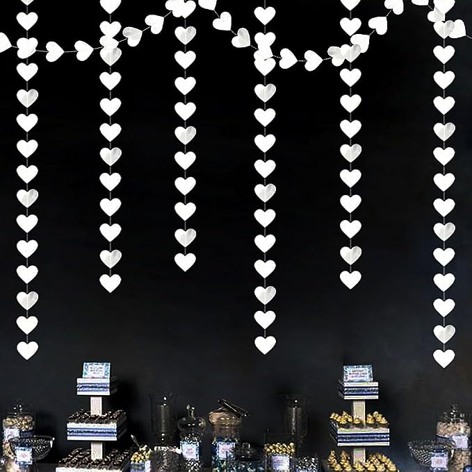 White -Silver Disco Party-Decoration Heart Garland - 52ft Birthday New Years - Image 7