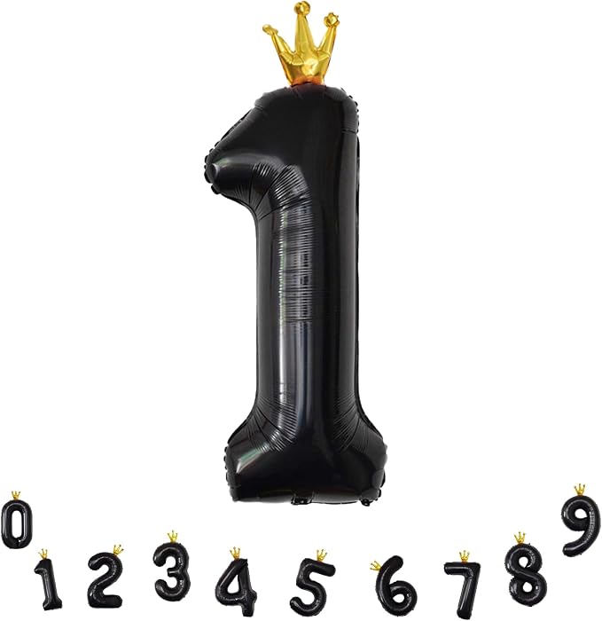 Crown Black 1 Balloon Number for Girls 1st Birthday Party, 40 Inch Large Number - Image 9
