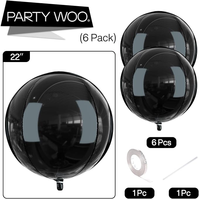 PartyWoo Black Large Round Giant 4D Jumbo Foil Balloons 6pcs 22 Inch | 22 Inch - Image 6