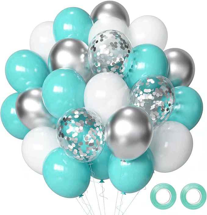 Teal Blue Silver Balloons - Image 8