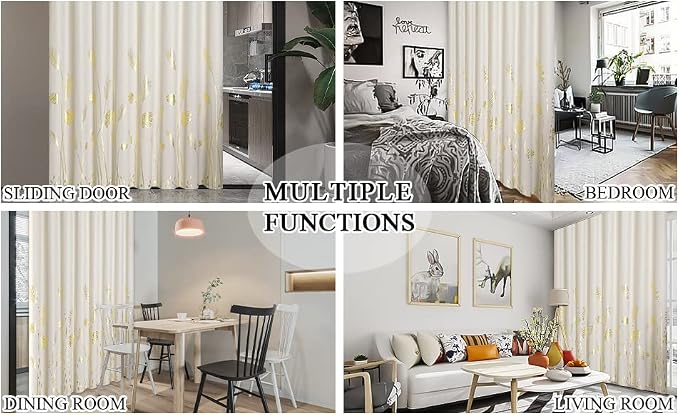 Cream Beige Curtain for Sliding Door 100W x 108L Inch Long Unique Gold Tree - Image 9