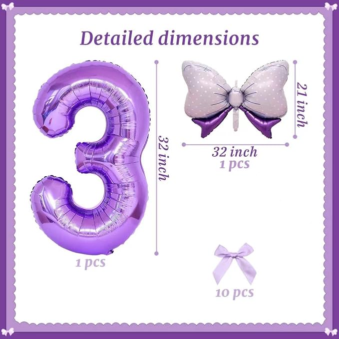 32 Inch Purple Butterfly Ribbon Number 3 And Bow Balloon Foil Film Balloon - Image 2