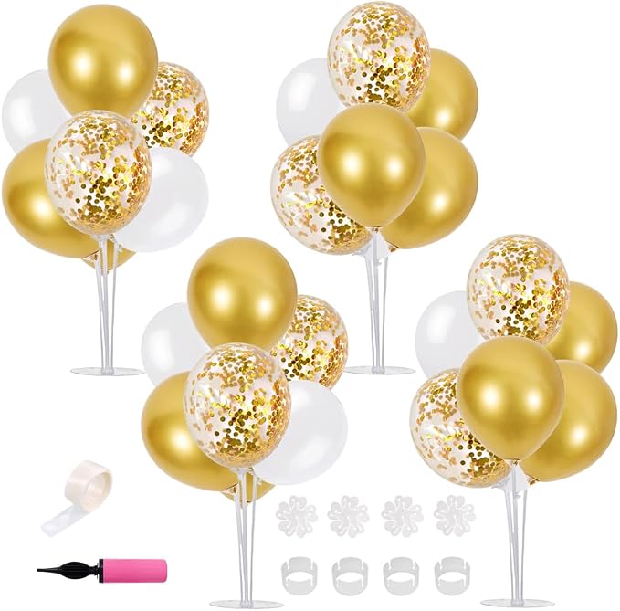 TONIFUL 4 Set White Gold Balloon Stand Balloon Centerpiece - Image 7