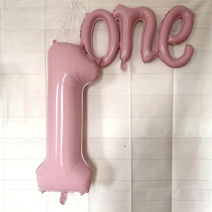 Upgraded Thickened 2Pcs Matte Pink 40" Number 1 and 26" Letter One Balloons | - Image 6