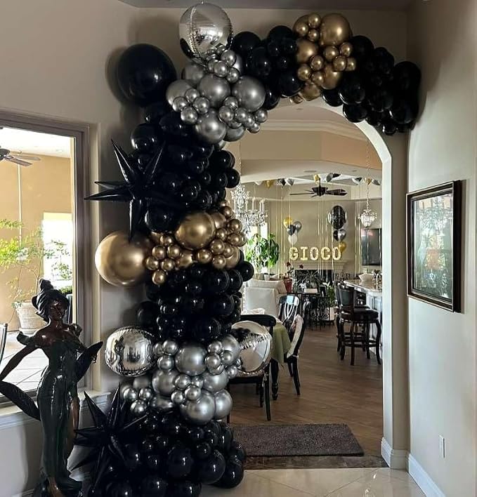 Black Gold and Silver Balloon Arch Garland Kit 153pcs - Image 8