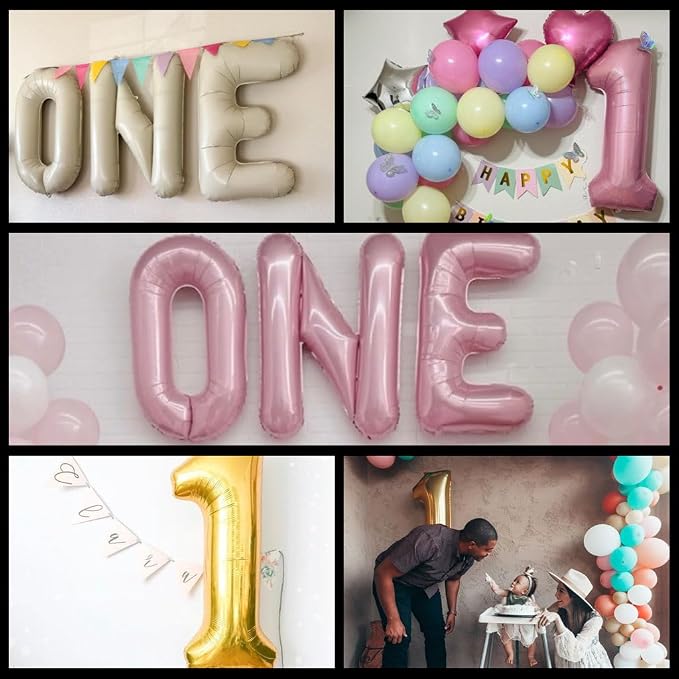 4 Pcs One Balloon Set Beige 40 Inch ONE Letter Balloon and 1 Number Balloon Big - Image 6