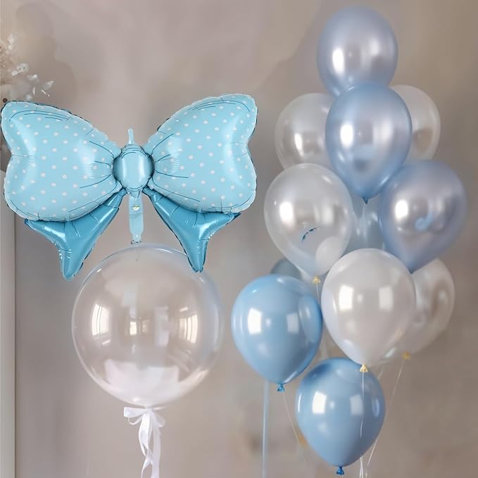 Blue Bow Balloons Different Sizes, Large 35/31/16inch Blue Polka Dot Bow Foil - Image 8