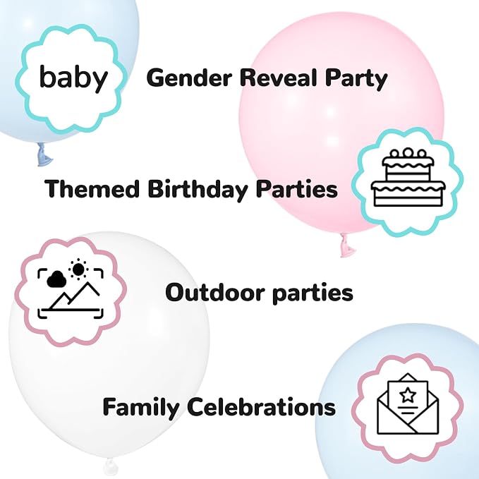 Pink and Blue Balloons 100 Pack 12 inch Pastel Pink Blue White Latex Party - Image 9