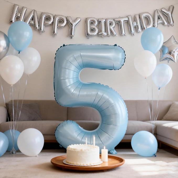 40 In Matte Blue Number Balloons Helium Foil Mylar Balloon Party Digital 20 | - Image 5