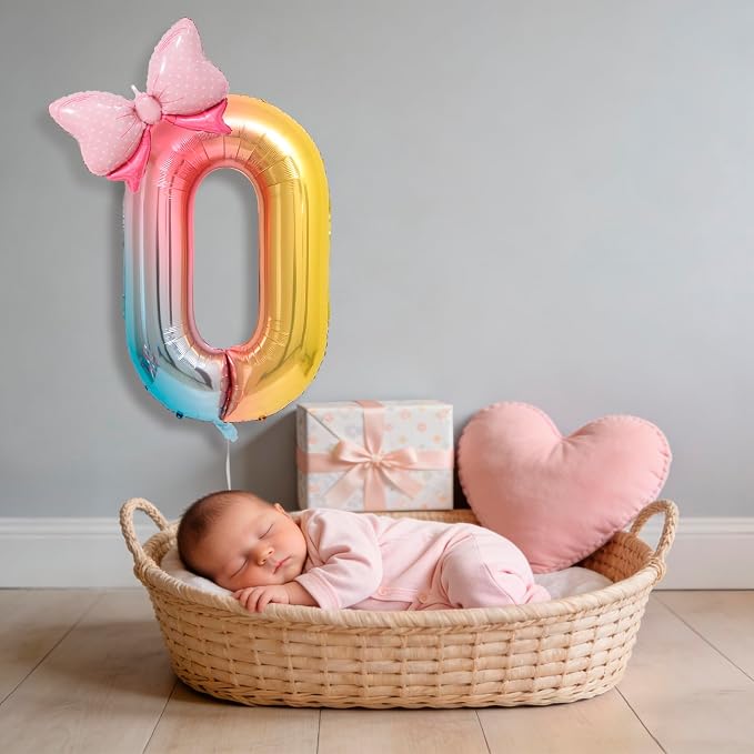 40-Inch Number 0 Gradient Giant Number Balloons And Mini Bow Balloons Foil - Image 4