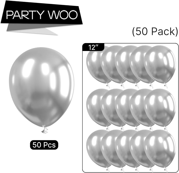 PartyWoo Silver Balloons 50pcs Latex Helium Balloons 12 Inch | Birthday Wedding - Image 7