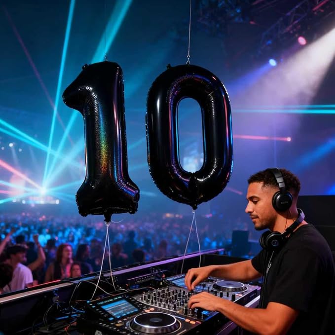 Laser Black Number 10 Balloons 40 Inch Giant Number Black 10 Foil Mylar Balloons - Image 6