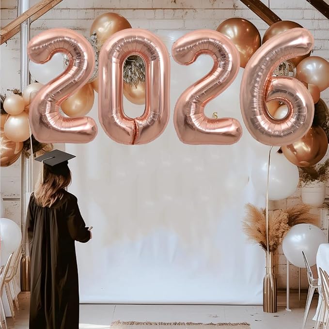 TONIFUL 2026 Graduation Balloons 42Inch Rose Gold 2026 Number Balloons Aluminum - Image 6