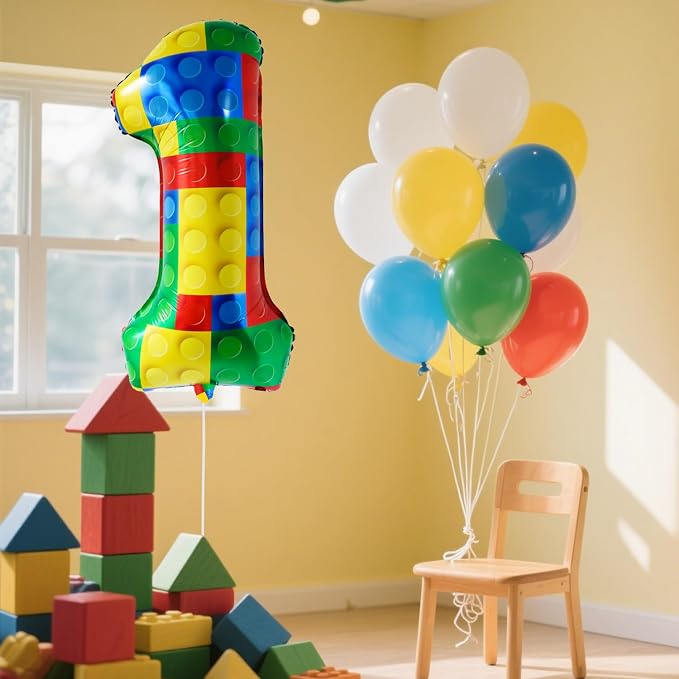 32 Inch Stackable Block Number 1 Balloon – Colorful Brick Building Themed Big - Image 5