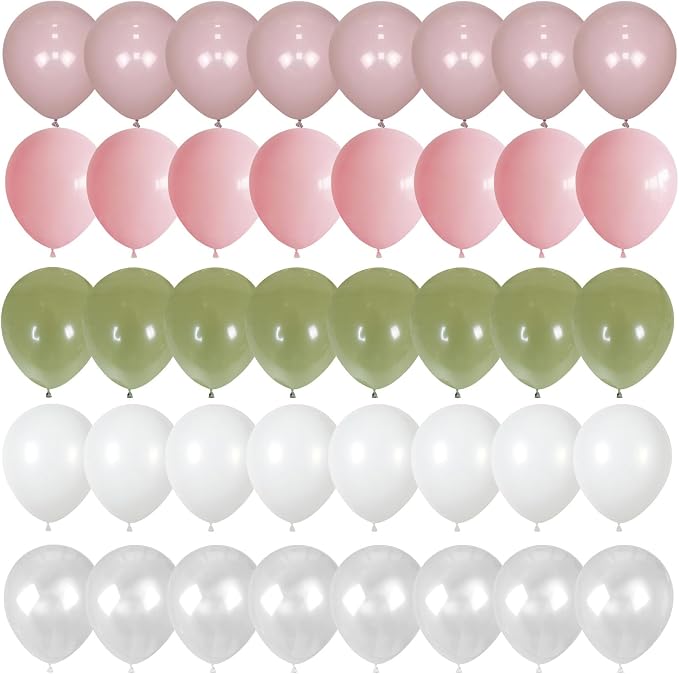 Dusty Pink Green White Balloons - Image 8