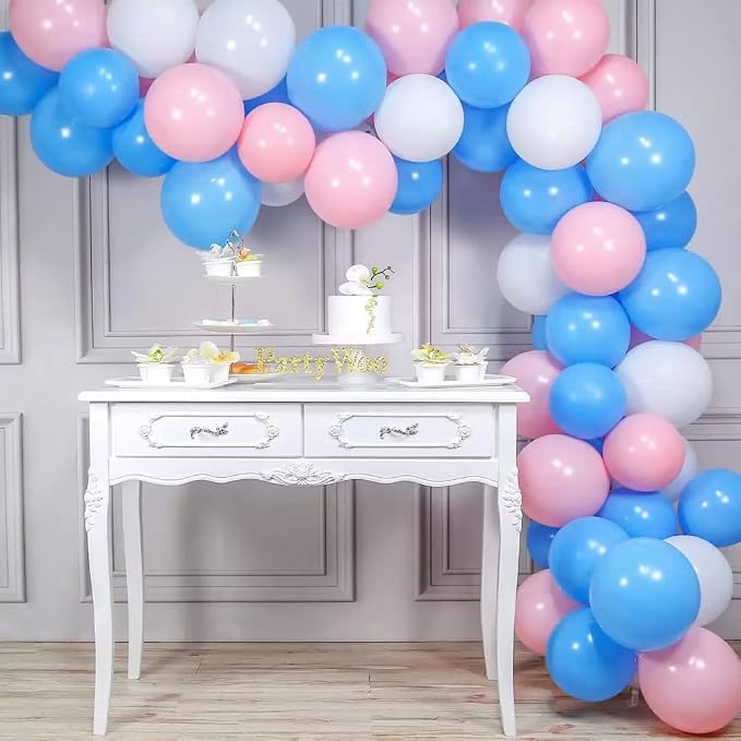 300 Pcs Pink Blue and White 5 Inch Balloons Macaron Pastel Pink and Blue White - Image 5