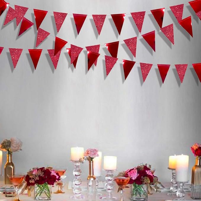30Ft Red Party Decorations Glitter Metallic Paper Triangle Banner Flag Pennant - Image 5