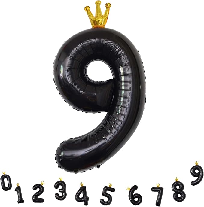 Isndare 40 Inch Crown Black Number 9 Balloon, All Ages - Image 8