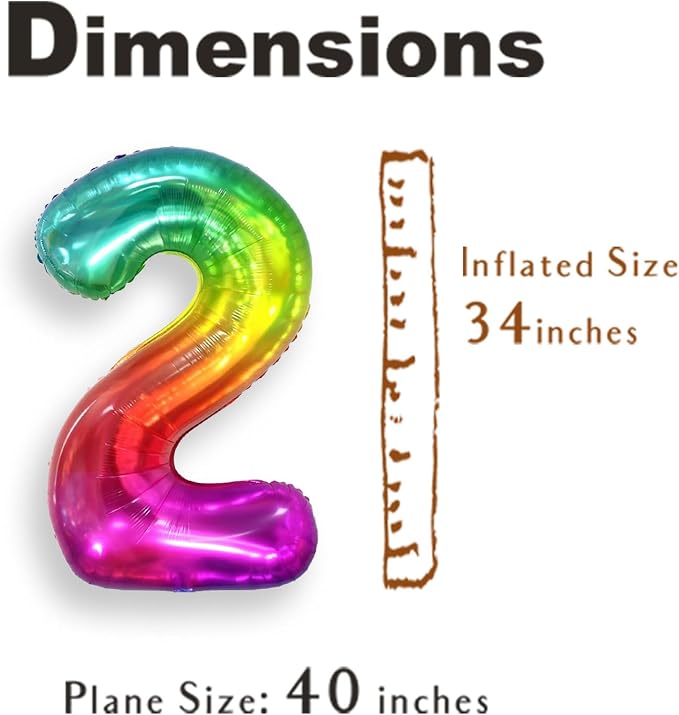 SUWEN Rainbow Number 2 Balloon 40 Inch, Big Colorful Balloons 0-9 | Large - Image 5