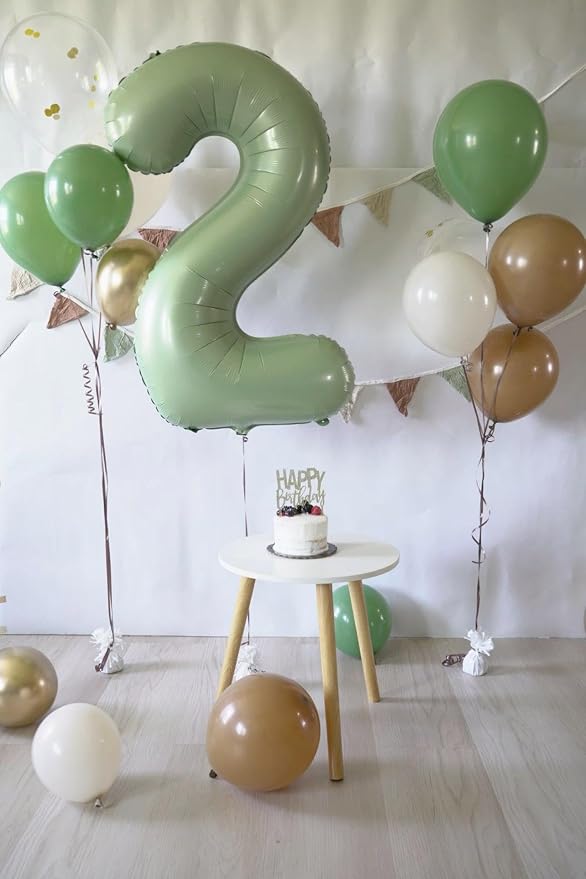 Sage Green Number 2 Balloon 40 inch, 2nd Birthday Party Balloons Decorations | - Image 9