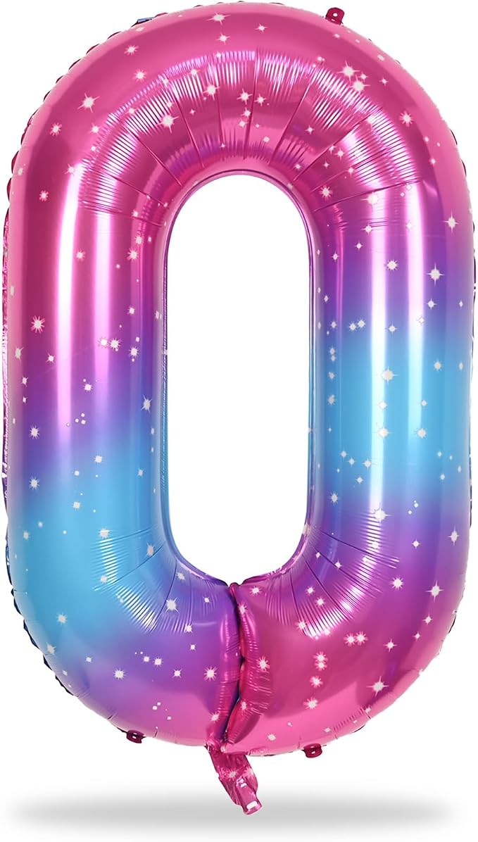40 In Rianbow Large Numbers Balloons 0-9, Self Inflating Gradient Blue Pink - Image 8