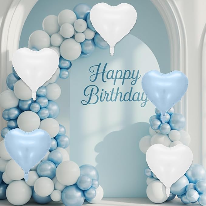 Baby Blue Heart Balloons, 18 Inch Cream Sand White Foil Balloons - Image 8