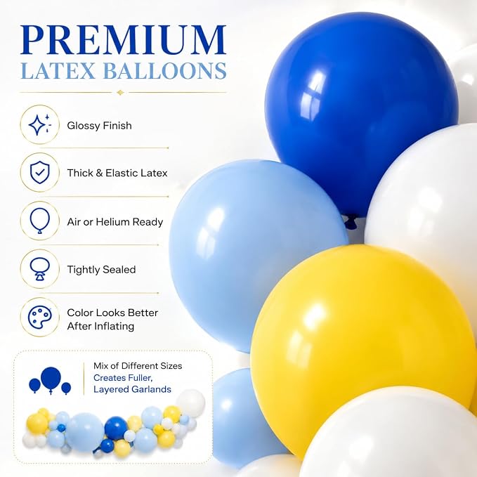 Blue White Yellow Balloon Arch Kit, Graduation Yellow Royal Blue Latex Party - Image 8