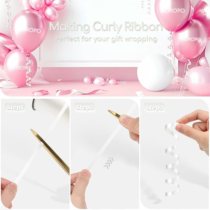600 Yards White Curling Ribbon for Gift Wrapping, 1/5 Inch White Balloon String - Image 3