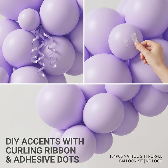 104pcs Pastel Purple Balloons Garland Arch Kit, 18 12 10 5 Inch | Macaron Light - Image 6