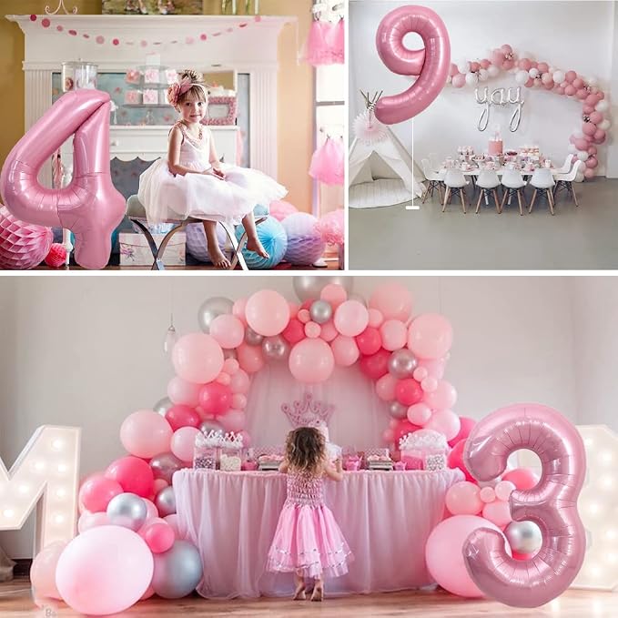 TONIFUL 40 Inch Pink Number 3 Balloons Large Foil 3rd Birthday Decorations | - Image 6