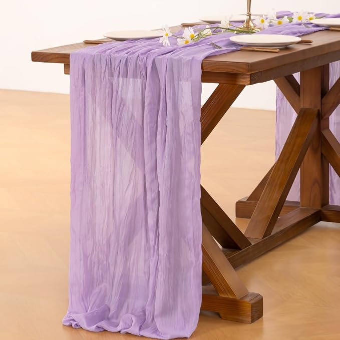 Cheesecloth Table Runner Summer Boho Wedding Birthday Party Home Decor | Lilac - Image 5