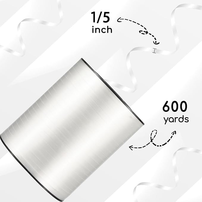 600 Yards White Curling Ribbon 1/5‘’ White Balloon String - Image 2