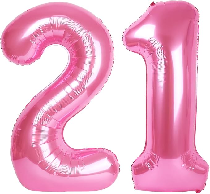 Pink Number 21 12 Balloon 40 inch, Numbers 21 12 Birthday Balloons by Upgesy