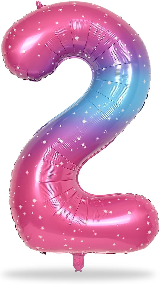 Gradient Blue Pink 2 Balloons, 40 Inch Giant Helium Foil Number 0-9 Rainbow 2th - Image 8