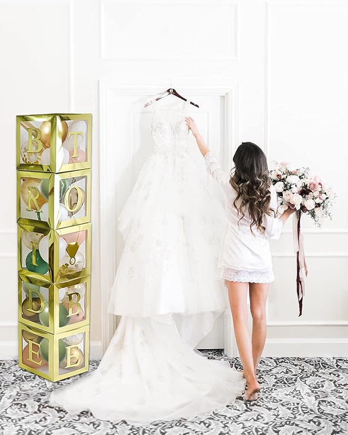 96 PC Bridal Shower Decorations Balloon Boxes Gold- Transparent Block - Image 7