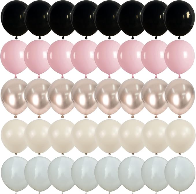 60 PCS Black and Pink Balloons, Retro Dusty Pink Ivory Sand White Black Latex - Image 8