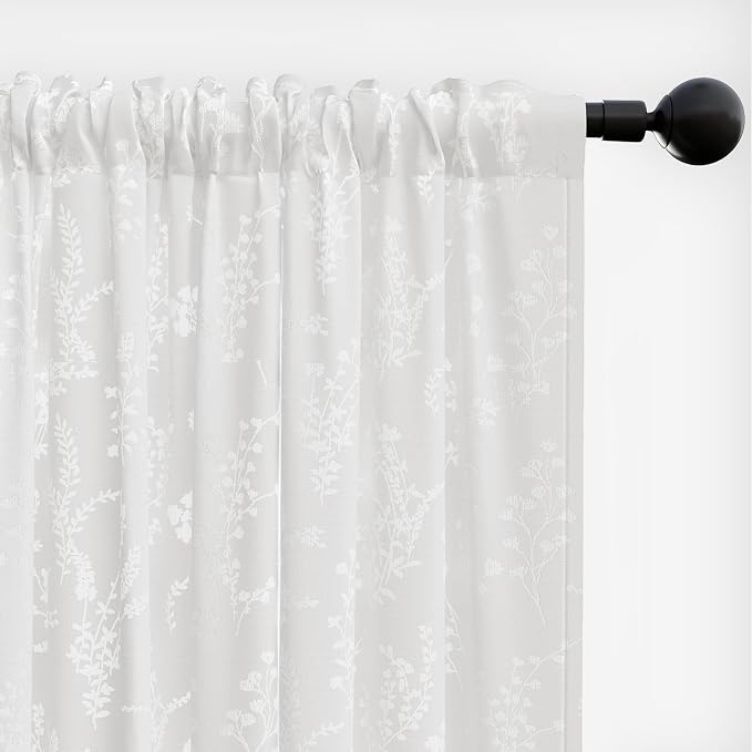 Anmao White Semi Sheer Light Filtering Curtains 63 Inches Long 2 Panels - Image 8