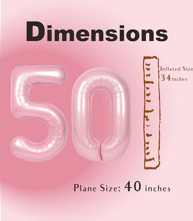 SUWEN 40 Inch Large Pink 50 Balloon Numbers Big Foil Helium Number Balloons 0-9 - Image 6