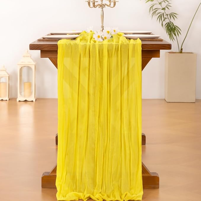 Cheesecloth Table Runner Summer Boho Wedding Birthday Party Home Decor | Yellow - Image 5