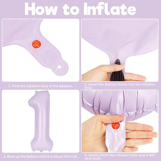 Light Purple Number 1 Balloon, 40 Inch Big Large Foil Helium Number Balloons - Image 7