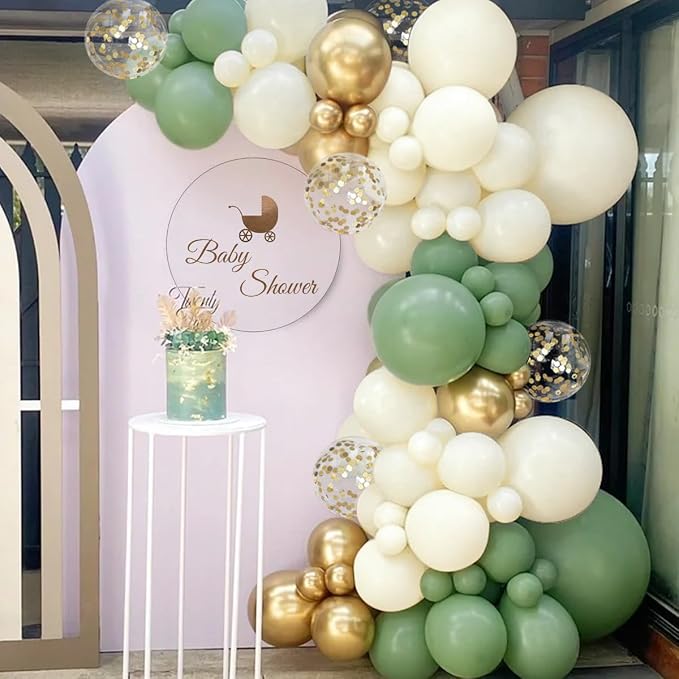 Sage Green White Gold Balloon Garland Arch Kit - Image 7