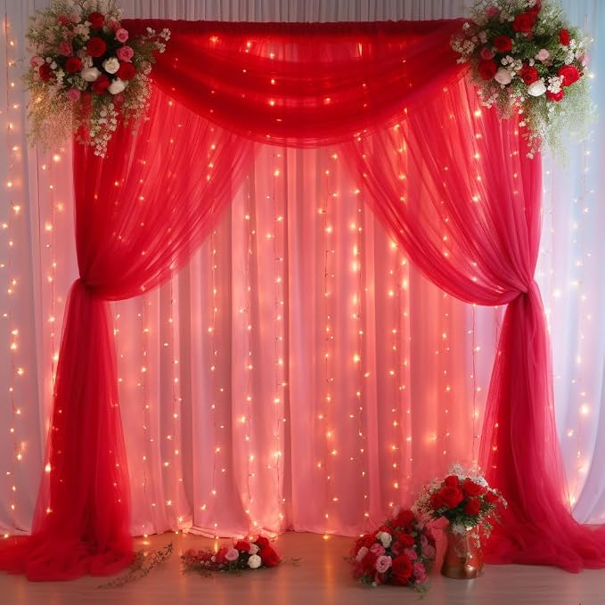 30x10ft Red Tulle Backdrop Curtain - Image 8