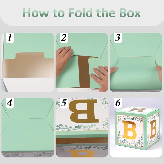 Voircoloria Baby Boxes with Letters, Sage Green, 4 Transparent Balloon Boxes | - Image 7
