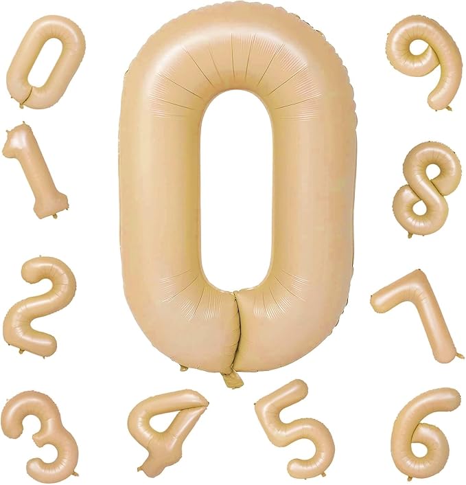Nude 0 Balloons, 40 Inch Large Tan Foil Number Balloons Set 0-9, Self Inflating - Image 8